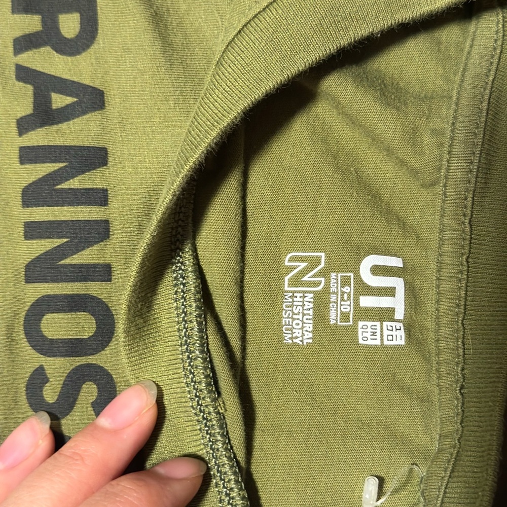 Uniqlo Olive Graphic Tyrannosaurus long sleeve tee